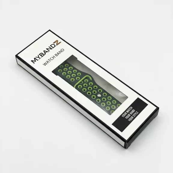 MYBANDZ Lélegző szilikon óraszíj / fekete-zöld / 20mm