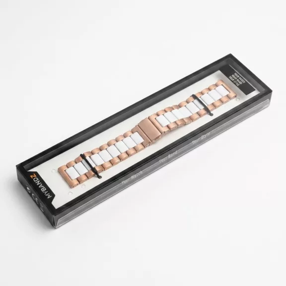 MYBANDZ Klasszikus fém óraszíj - rosegold-fehér 20mm