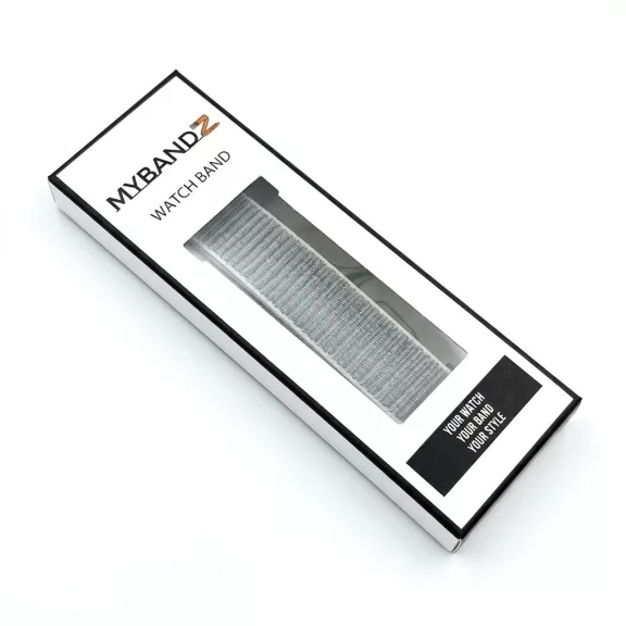 MYBANDZ Tépőzáras rugalmas szövet óraszíj / fehér-szürke / 20mm
