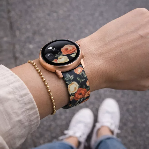 MYBANDZ Mintás szilikon óraszíj rosegold csattal (virágmintás) / 20mm