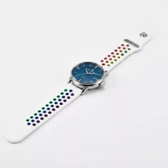 MYBANDZ Lélegző szilikon óraszíj / fehér-szivárvány / 20mm