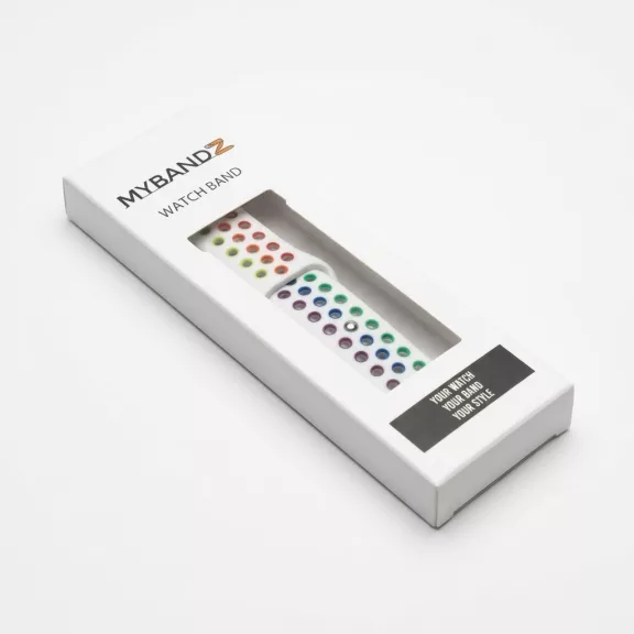 MYBANDZ Lélegző szilikon óraszíj / fehér-szivárvány / 20mm