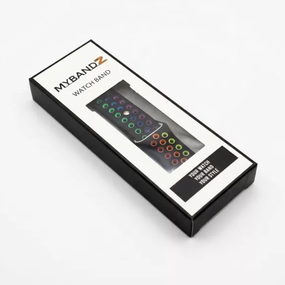 MYBANDZ Lélegző szilikon óraszíj / fekete-szivárvány / 20mm