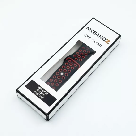 MYBANDZ Lélegző szilikon óraszíj / fekete-piros / 20mm