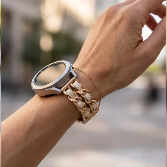 Mybandz  fém és bőr karkötő óraszíj /rosegold-fehér/ 20 mm