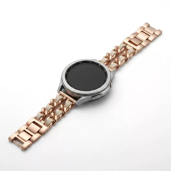 Mybandz  fém és bőr karkötő óraszíj /rosegold-fehér/ 20 mm
