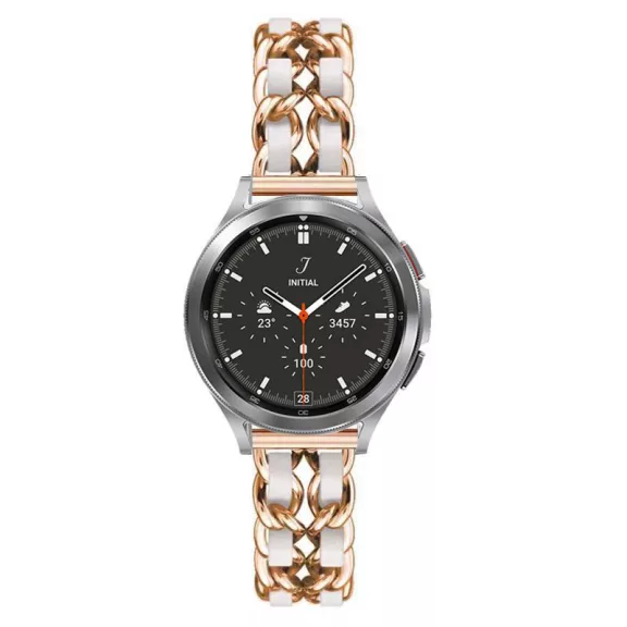 Mybandz  fém és bőr karkötő óraszíj /rosegold-fehér/ 20 mm