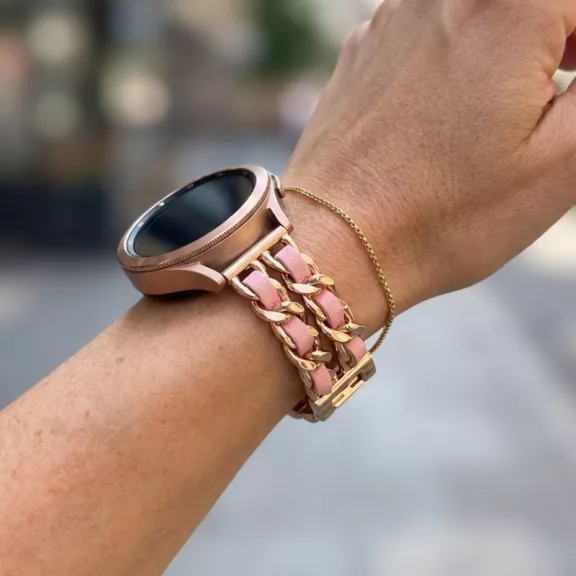 Mybandz  fém és bőr karkötő óraszíj /rosegold-pink/ 20 mm