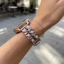   Mybandz  fém és bőr karkötő óraszíj /ezüst-púder/ 20 mm