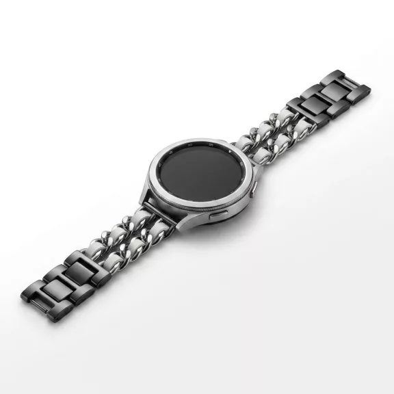 Mybandz  fém és bőr karkötő óraszíj /fekete-fehér/ 20 mm