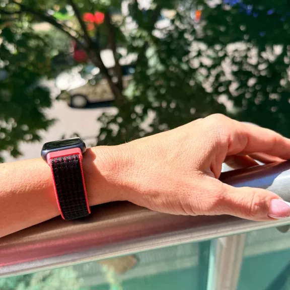Mybandz Tépőzáras szövet óraszíj /fekete-piros/ Huawei Band 11/11pro