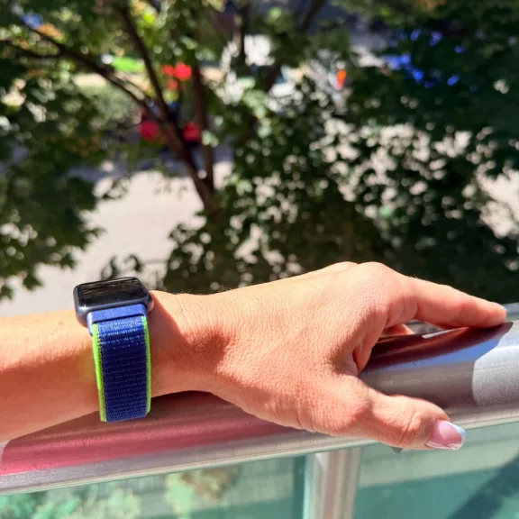 Mybandz Tépőzáras szövet óraszíj /kék-zöld/ Huawei Band 11/11pro