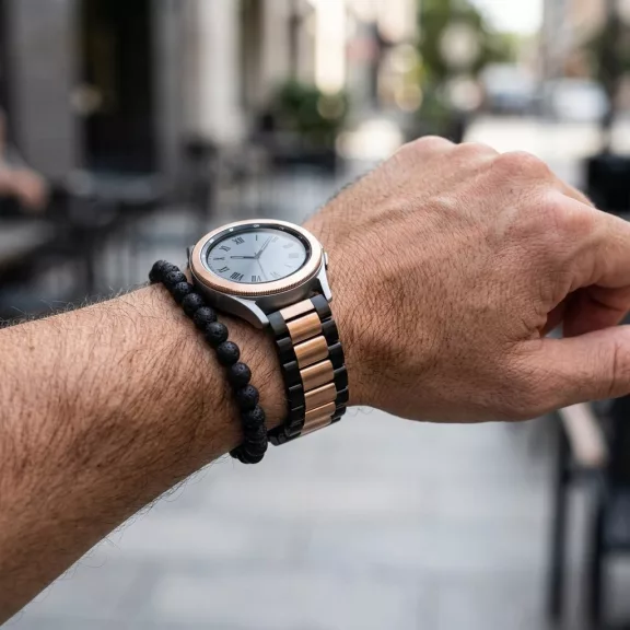 MYBANDZ Klasszikus fém óraszíj / fekete-rosegold / 20mm