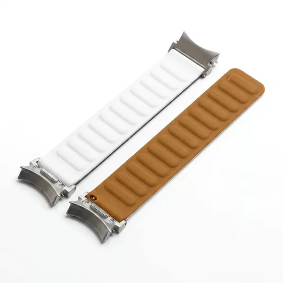 MYBANDZ kétrészes mágneses szilikon óraszíj Galaxy Watch 4-5-6-7/fehér(ezüst csatlakozó)/ 20mm