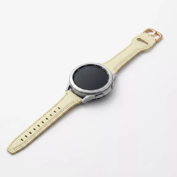 MYBANDZ Elegáns vékony bőróraszíj rosegold csattal /krémfehér/20mm