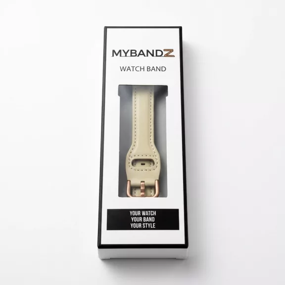 MYBANDZ Elegáns vékony bőróraszíj rosegold csattal /krémfehér/20mm